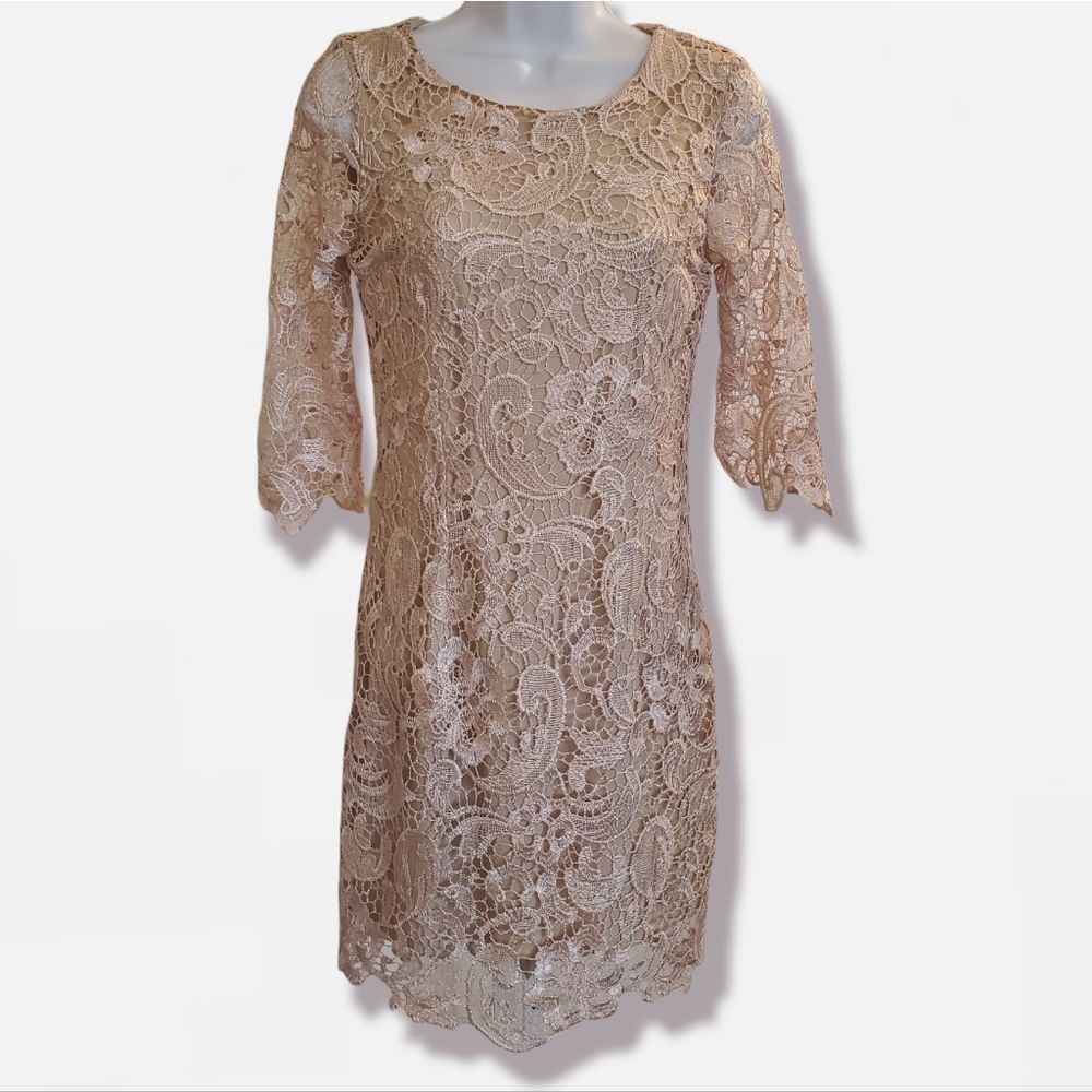 ✅️ In Style Champagne Lace 3/4 Sleeve Dress